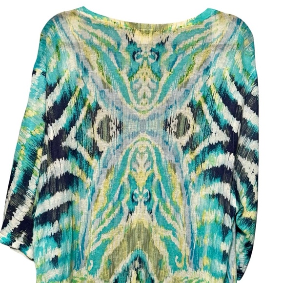 Chico’s Short Sleeve Lightweight Multicolored Snap Front Open Artsy Cardigan - Picture 7 of 11